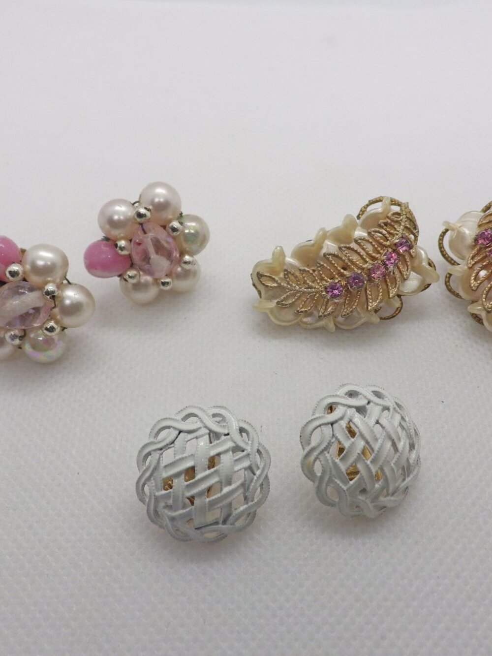 Lot of 3 Pairs of Chip on Earrings - rhinestone - Monet- Beaded 704F2